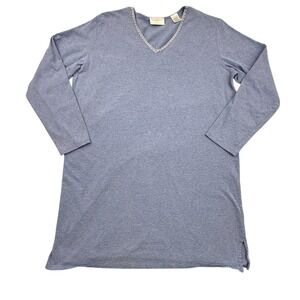Cabernet Sleepwear Women's Large Long Sleeve Sleep Shirt Blue Lace Trim Vintage